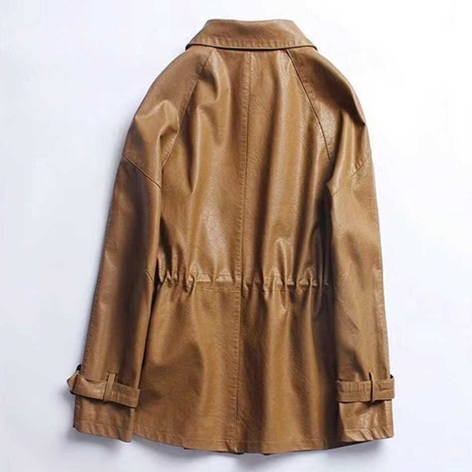 Faux Leather Jacket Ladies Long Sleeve Lapel Zipper, Plus Size Black Brown Soft Pleated Pu 5Xl 210525