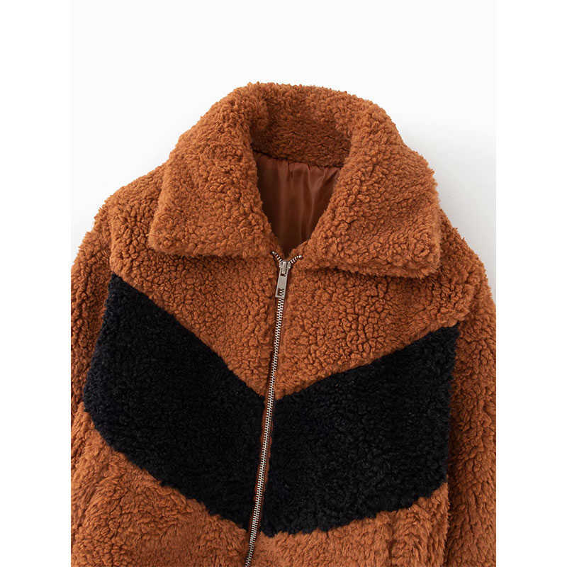 Women Lamb Hair Parka Autumn Winter Thick Short Jacket Casual Patchwork Stand Collar Outwear Female Brown 210628