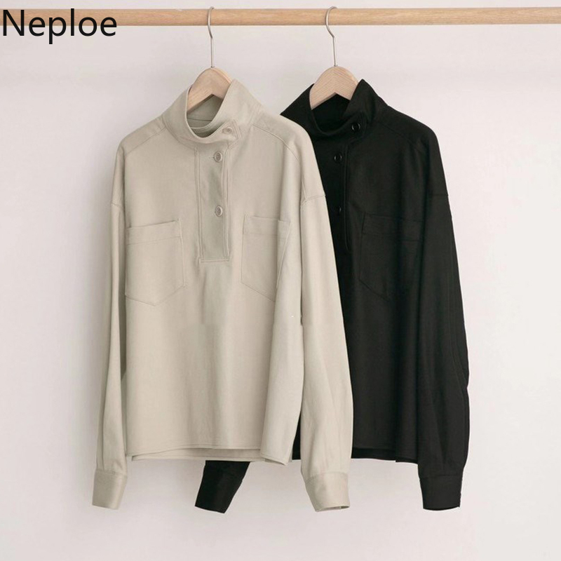 Neploe Spring Autumn Blouses Women Koean Chic Shirts Stand Neck Buttons Casual Blusas Female Long Sleeve Casual Blouse Tops 210422