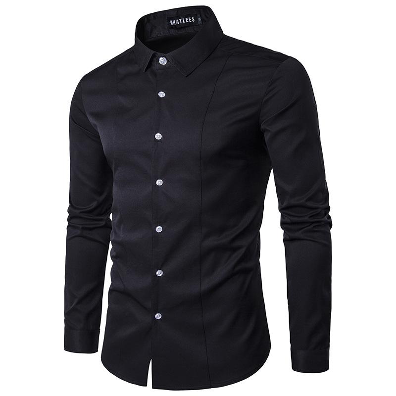 Lowest Price Sale Pure Color Novelty Design Men's Slim Fit M-2XL Young Man Shirts Full Sleeve Casual Boy Clothing