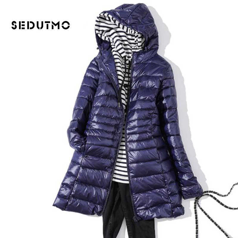 SEDUTMO Winter Ultra Light Long Womens Down Jackets Plus Size 7XL Duck Down Coat Puffer Jacket Slim Hooded Parkas ED621 210819