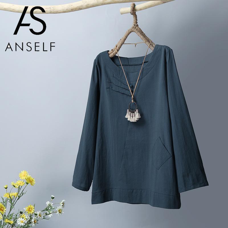 Women's Blouses & Shirts Women Tops Vintage Cotton Linen Blouse Knot Button Long Sleeves 5XL Plus Size 2021 Autumn Tunics Female Baggy, Blue
Women's Blouses & Shirts Women Tops Vintage Cotton Linen Blouse Knot Button Long Sleeves 5XL Plus Size 2021 Autumn Tunics Female Baggy, Blue