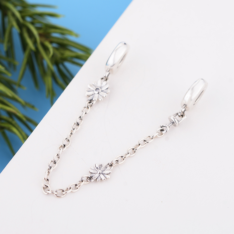 Fit Original Brand Charm Bracelet 925 Sterling Silver Daisy Flower Beads Safety Chain & Clip Lock Fine Jewelry Berloque DIY