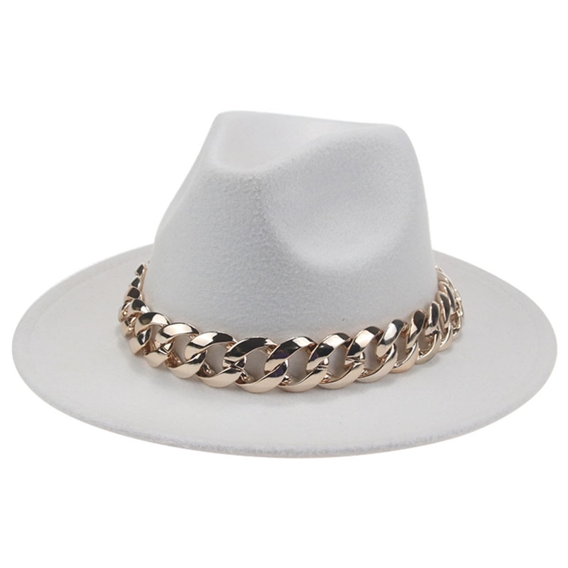 womens's hat wide brim Thick gold chain band classic black beige felted panama cowboy jazz men caps luxury fedora women s 210709, Peach powder
womens's hat wide brim Thick gold chain band classic black beige felted panama cowboy jazz men caps luxury fedora women s 210709, Peach powder