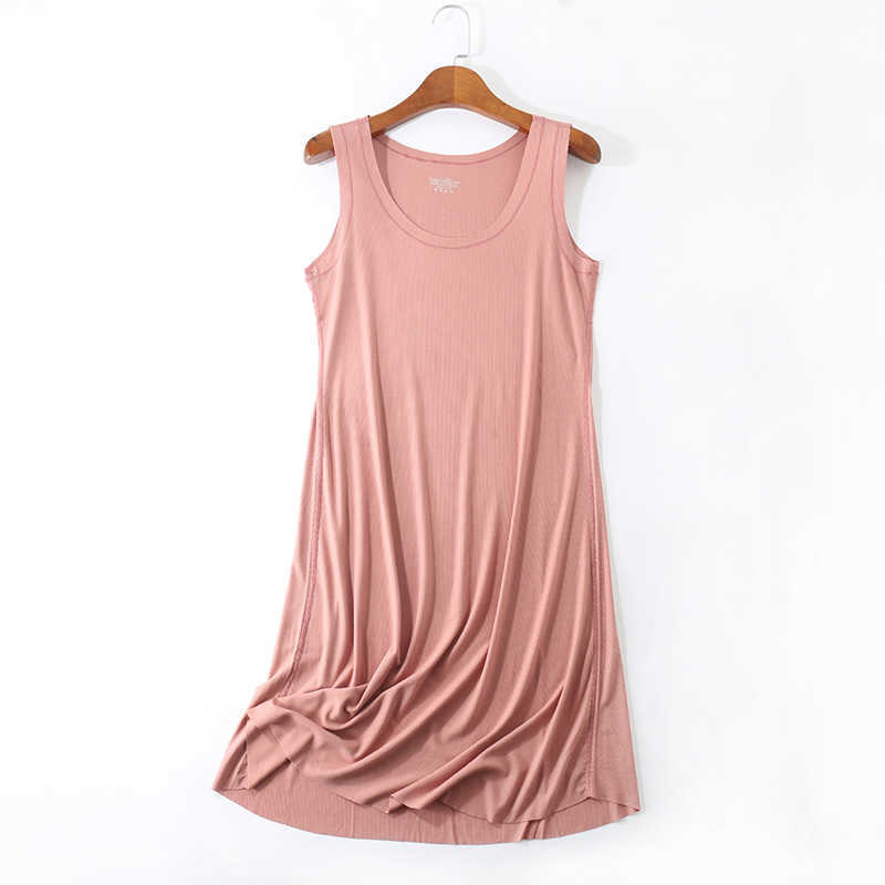 Women Summer Casual Dress Plus Size O-neck Sleeveless Knee-Length Dresses 8 Colors Stretchable Home Gown Frocks for Lady 210630