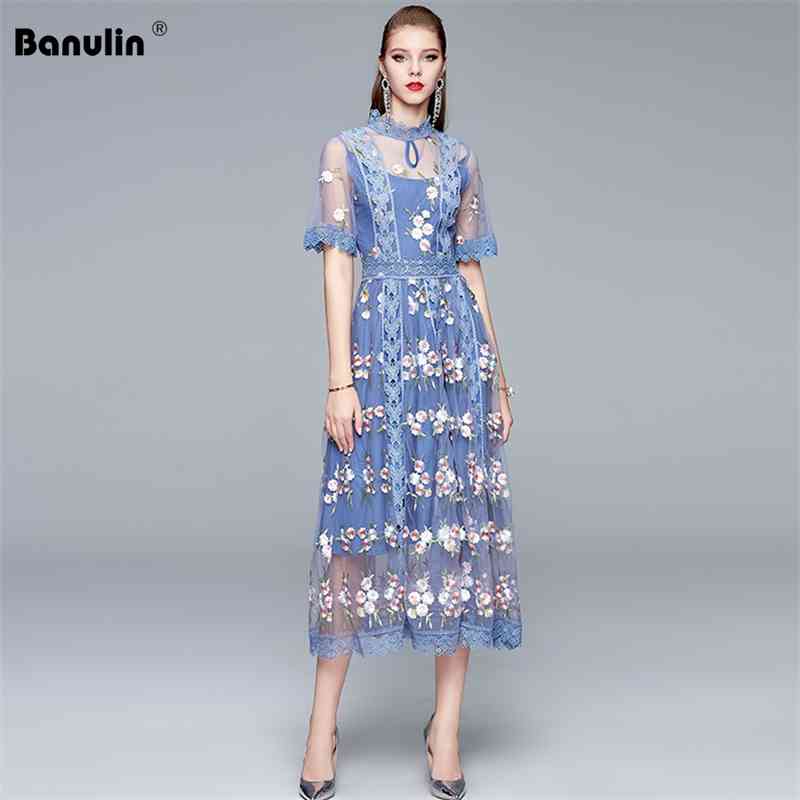 Summer Runway Embroidery Mesh Dress Robe Women' Stand Collar Flare Sleeve Floral Lace Long Vestido Mujer Verano 210603, Blue
Summer Runway Embroidery Mesh Dress Robe Women' Stand Collar Flare Sleeve Floral Lace Long Vestido Mujer Verano 210603, Blue