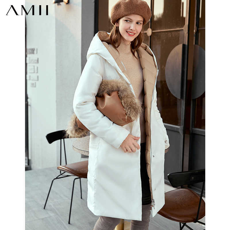 90% White Duck Down Jacket Winter Women Elegant Hooded Solid Straigh Loose Zipper Female Coat 11940922 210527