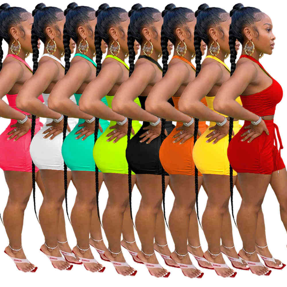 Women Tracksuits Designer Sleeveless Vest Shorts Solid Color 2 Piece Jogger Sets Yoga Outfits Clothes Plus Size Sportwear 8 Colours