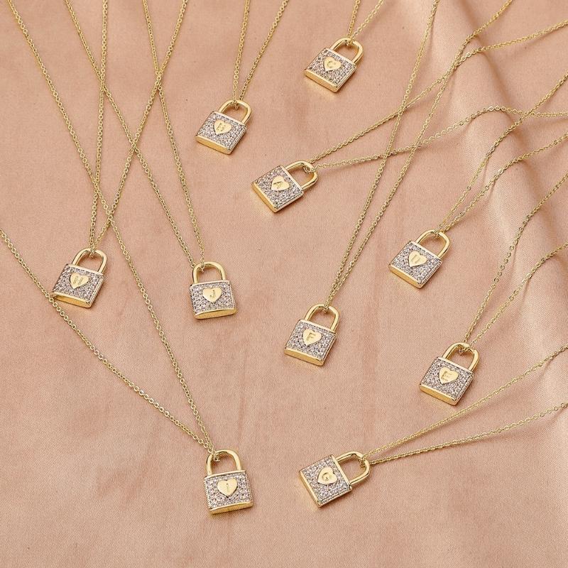 Chains Zircon Initial Letter Lock Necklaces Couple Gold Chain Luxury Padlock Pendant Necklace For Women Gothic Jewelry Wedding Gifts, Silver 
Chains Zircon Initial Letter Lock Necklaces Couple Gold Chain Luxury Padlock Pendant Necklace For Women Gothic Jewelry Wedding Gifts, Silver