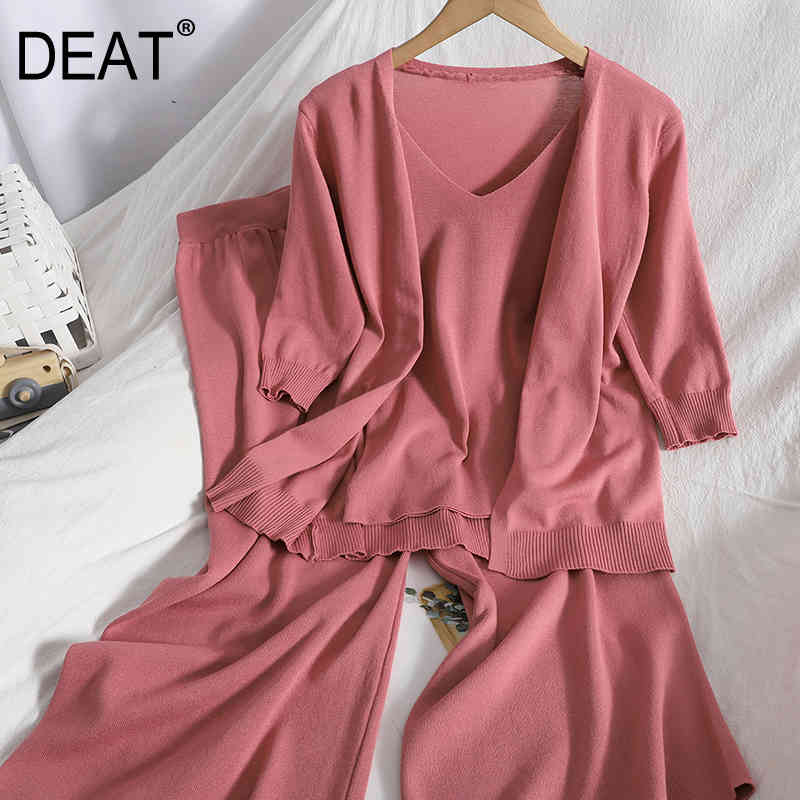Summer Fashion Cardigan Over Top V-neck Vest Sling + Slim Wide Leg Pants Knitting Three Piece Set Women's SK108 210525, Pink
Summer Fashion Cardigan Over Top V-neck Vest Sling + Slim Wide Leg Pants Knitting Three Piece Set Women's SK108 210525, Pink