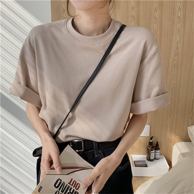 All Match Stylish Female T-Shirts Loose Women Solid Short Sleeves Casual Brief Chic Sexy Korean Tops 210421
