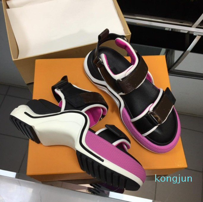 Designer- Women shoes leather plaid Velcro platform sandal is available sizes 35-40