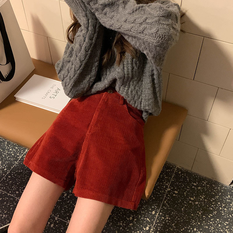 3colors SM Spring summer High Waist Shorts Feminino Soild color Corduroy loose casual wide leg Short womens (X1069) 210423