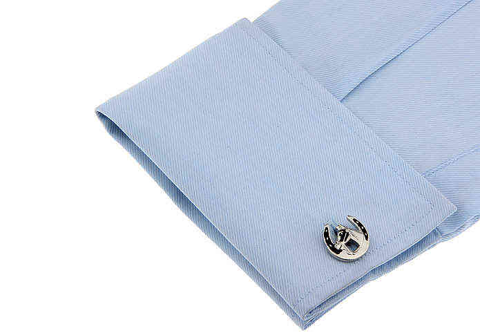 Men's Horse Head Cuff Link Copper Material Black Color G1126