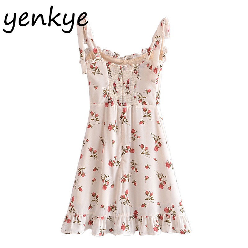 Sexy Women Prairie Chic Floral Print Sling Dress Female Sleeveless A-line Mini Chiffon Summer Holiday Vestido 210430