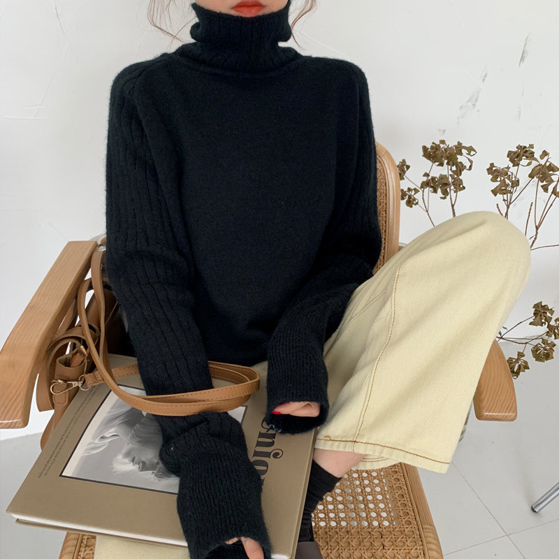 Korea Chic Feminine Turtleneck Slimming Casual Basic Fresh Loose Warm Pullovers Soft Knitted Women All Match Sweaters 210421