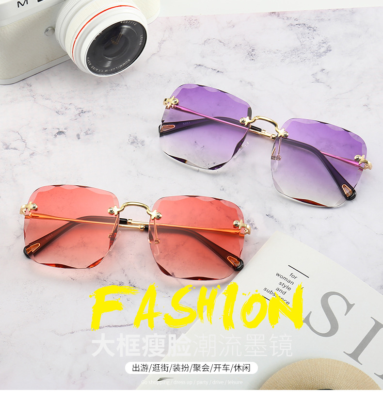 New European and American rimless rimless sunglasses women's fashion gradient ocean sunglasses carved temples sunglasses, White;black
New European and American rimless rimless sunglasses women's fashion gradient ocean sunglasses carved temples sunglasses, White;black