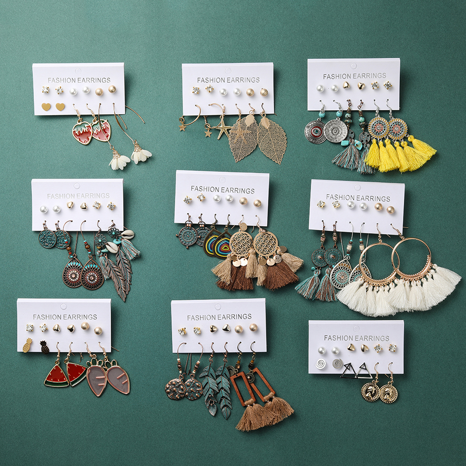 Multiple Boho Ethnic Dangle Earrings for Women Female Fashion Women's Ornament Charm Jewelry Accessories