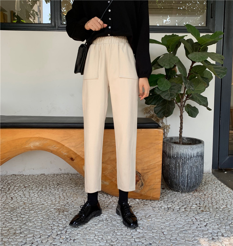 Nomikuma Autumn Winter Thick Woolen Pants Korean Stretch High Waist Ankle Trousers New Causal Solid Harem Women Pants 6C969 210427