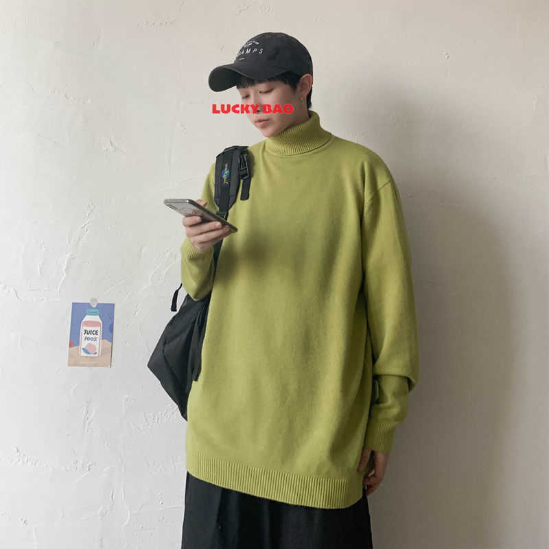 HYBSKR Men's Winter Sweater Loose Solid Color Turtleneck Male Jumpers Casual Oversize Pullovers Korean Men's Clothing 211008