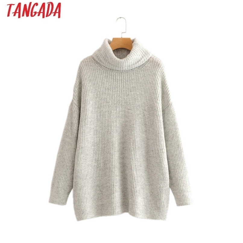 Tangada women jumpers turtleneck sweaters oversize winter fashion long sweater coat batwing sleeve christmas sweate HY135 210914