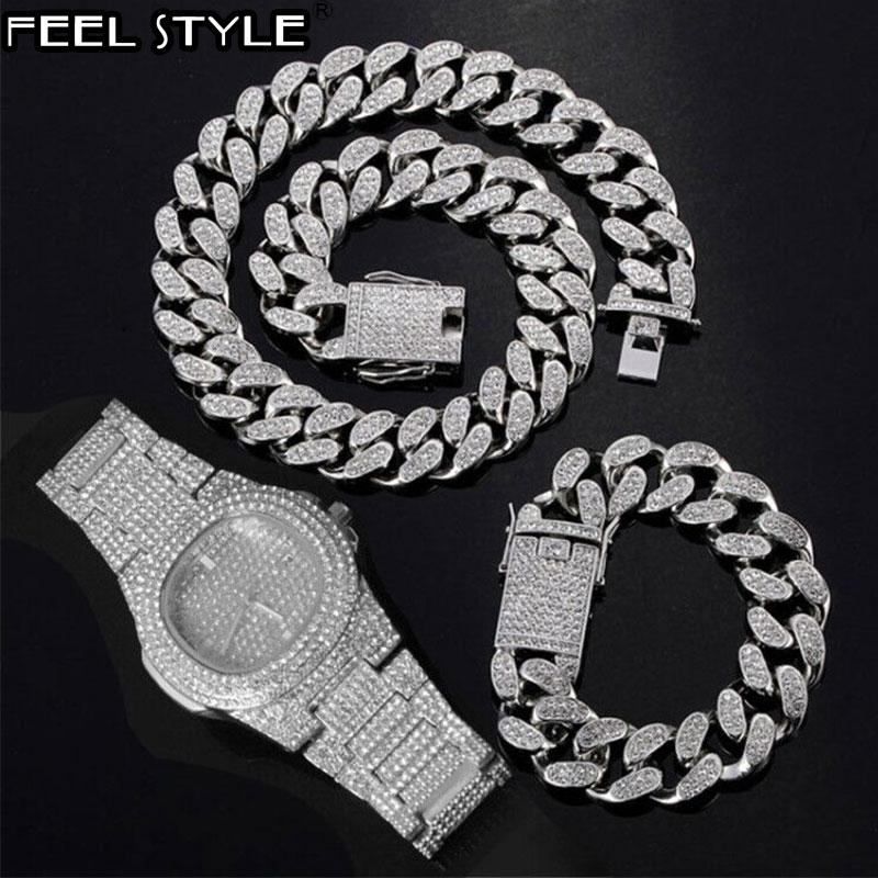 Chains Hip Hop 20MM 3PCS KIT Watch+Necklace+Bracelet Bling Crystal + Iced Out Cuban Rhinestones For Men Jewelry, Silver
Chains Hip Hop 20MM 3PCS KIT Watch+Necklace+Bracelet Bling Crystal + Iced Out Cuban Rhinestones For Men Jewelry, Silver