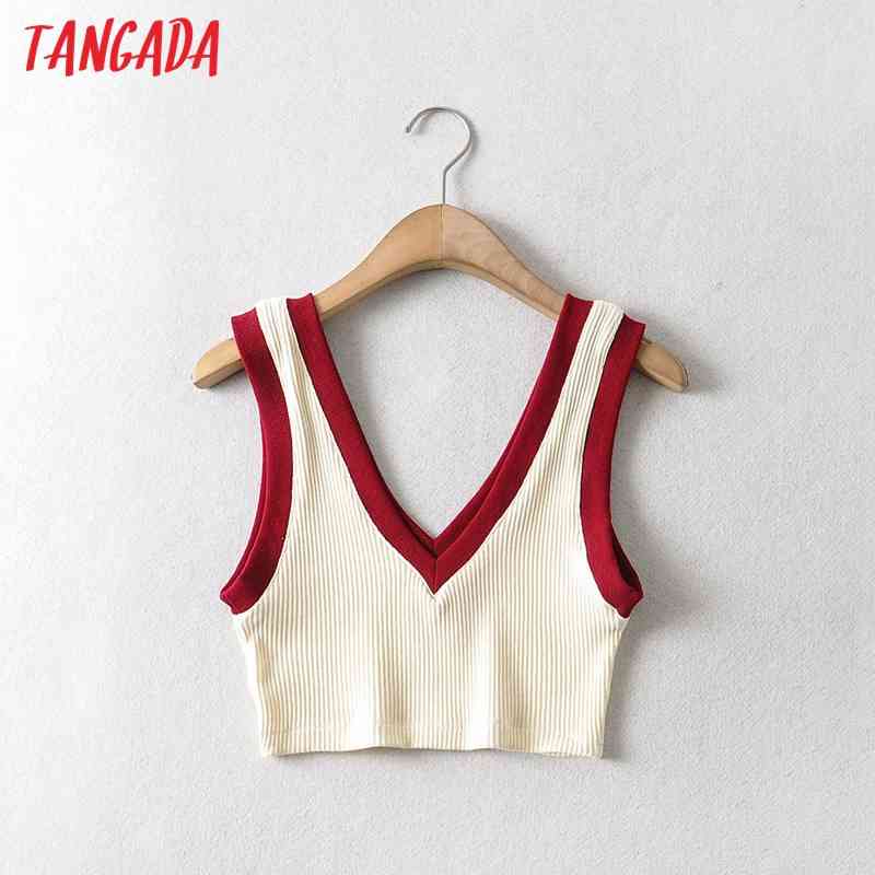 Women Elegant Patchwork Knit Tank Top Sleeveless Backless Female Sweet Tops AI37 210416