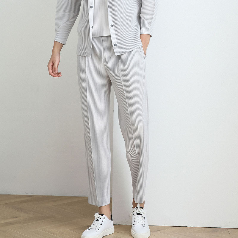 IEFB /men's wear autumn pleated trousers loose all-match ankle straight handsome casual pants male fashionable 9Y3848 JF147 210524