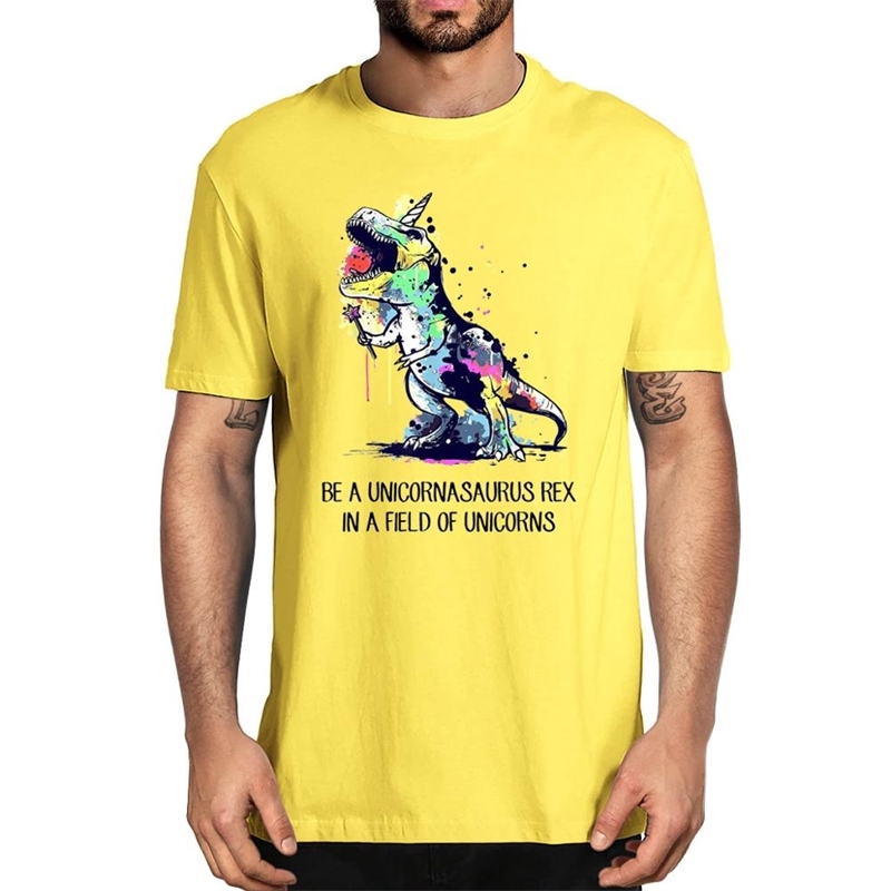 Be A Unicornasaurus Rex In Field Of Unicorns rt colored drawing fashion top Men's 100% cotton T-Shirt women Soft tee 210629