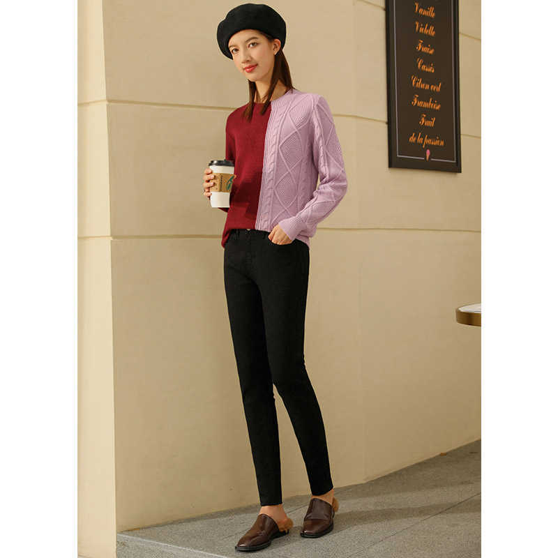 Minimalism Winter Women's Pants Fashion Solid Velvet Thick Jeans Causal Streetwear High Waist Female 1351 210527