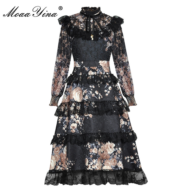 Fashion Designer dress Autumn Women's Dress Stand Collar Long sleeve Lace Cascading Ruffle Floral Print Dresses 210524, Pink
Fashion Designer dress Autumn Women's Dress Stand Collar Long sleeve Lace Cascading Ruffle Floral Print Dresses 210524, Pink