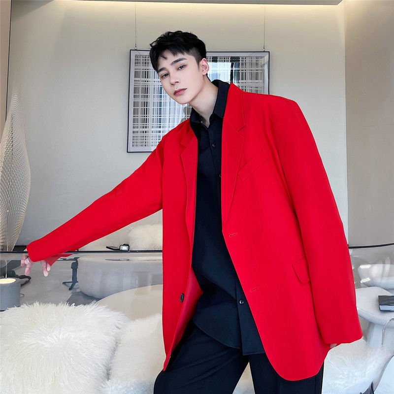 IEFB Men's Wear Early Spring Red Suit Coat Fashion Single Breasted Blazer Tops Notched Collar Long Sleeve Big Size Cloth 9Y5545 210524