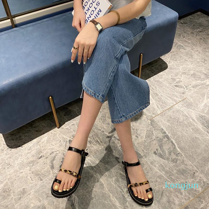 Designer- Gladiator Sandals Women Summer Sandales Cute Woman Jelly Shoes Strappy Punk Leopard shoes, Black