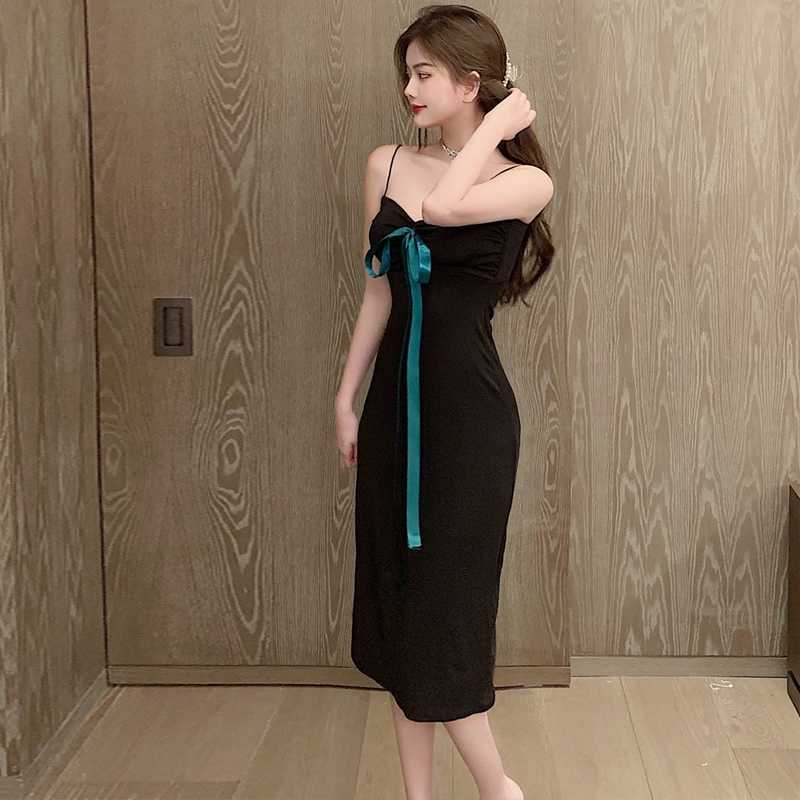 Black long dress female bow tie strap elegant midi slim tube top Korean style clothes 210604
Black long dress female bow tie strap elegant midi slim tube top Korean style clothes 210604