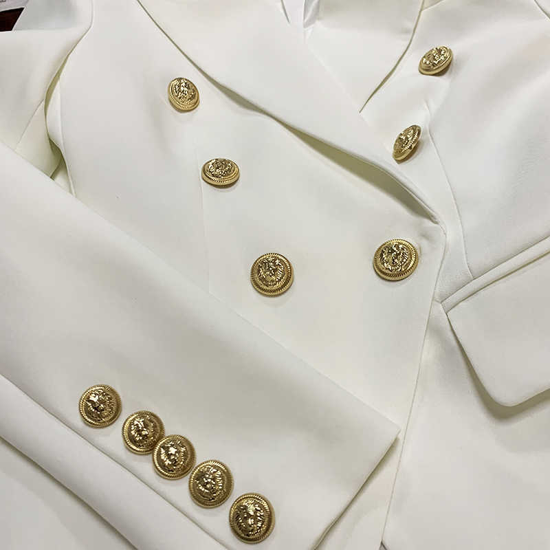 TOP QUALITY Blazer Women Slim Black Jacket Female Double Breasted Metal Lion Buttons Pink Coat Size 210930