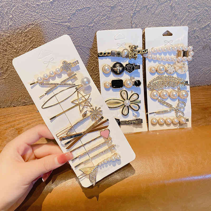 Hair Jewelry Accessories 2021 Korean Version Net Red Back of Head Rhinestone Popular Set Pin Girl Side Exquisite Bangs