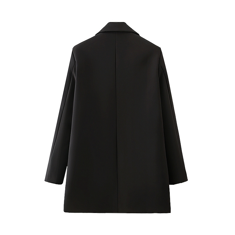 Streetwear Women Causal Solid Black Blazers Fashion Ladies Notched Collar Coats Elegant Female Chic Pocket Jackets 210430