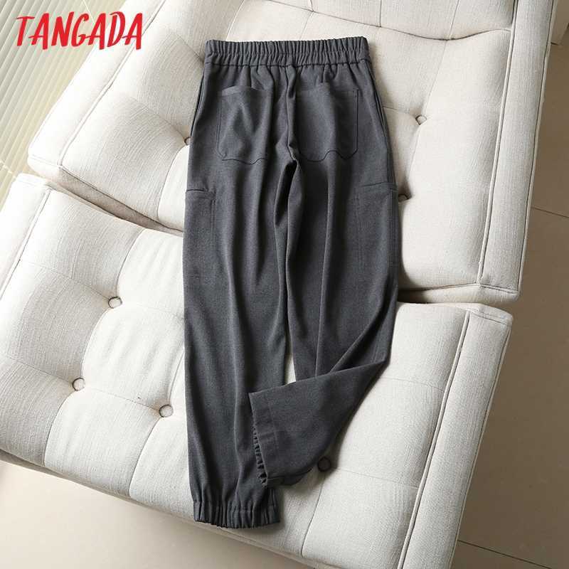 Tangada Fashion Women High Quality Cotton Casual Suit Pants Trousers Side Pockets Buttons Office Lady Pantalon 6D13 211115