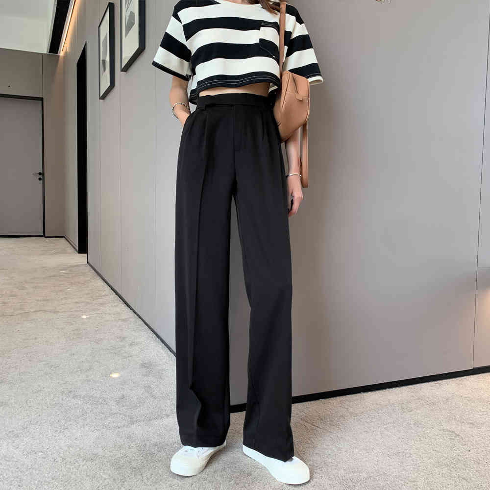 Loose, thin, drape, straight-leg pants, high waist, long legs, mopping floor trousers, women's casual trousers 210429