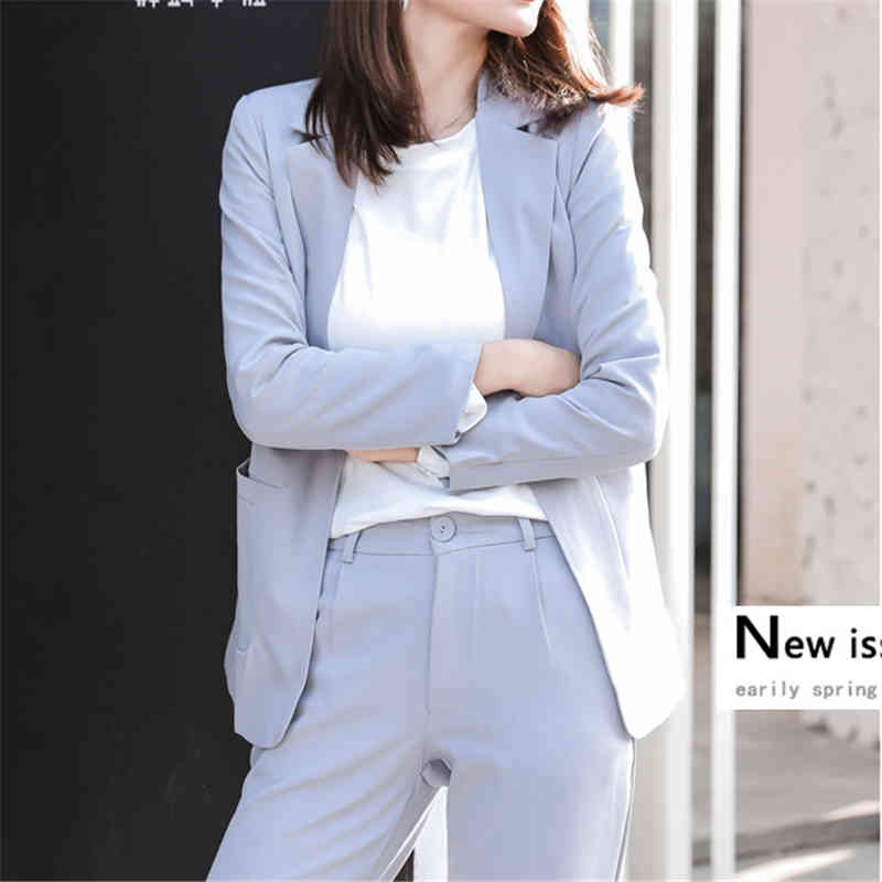 Stylish All Match Office Lady Slim Formal Blazers+High Waist Elegant Straight Pants Suits 2 Piece Sets 210421