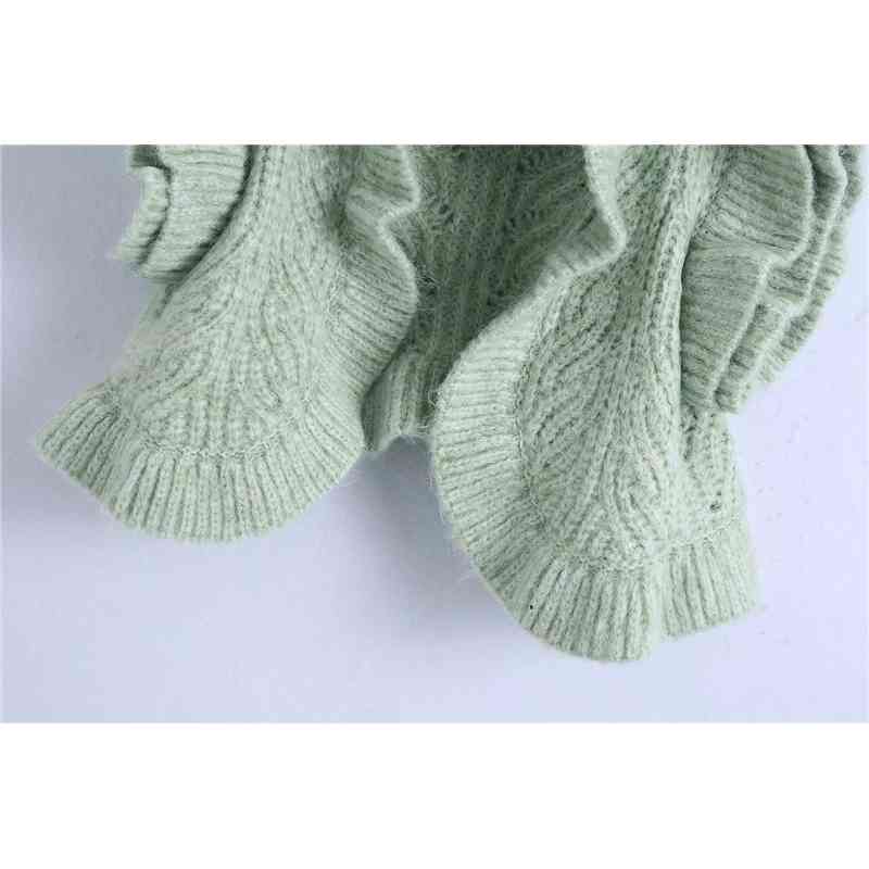 Elegant Women Cascading Ruffles Sweaters Fashion Ladies Knitted Tops Streetwear Female Chic Mint Short Cardigans 210430