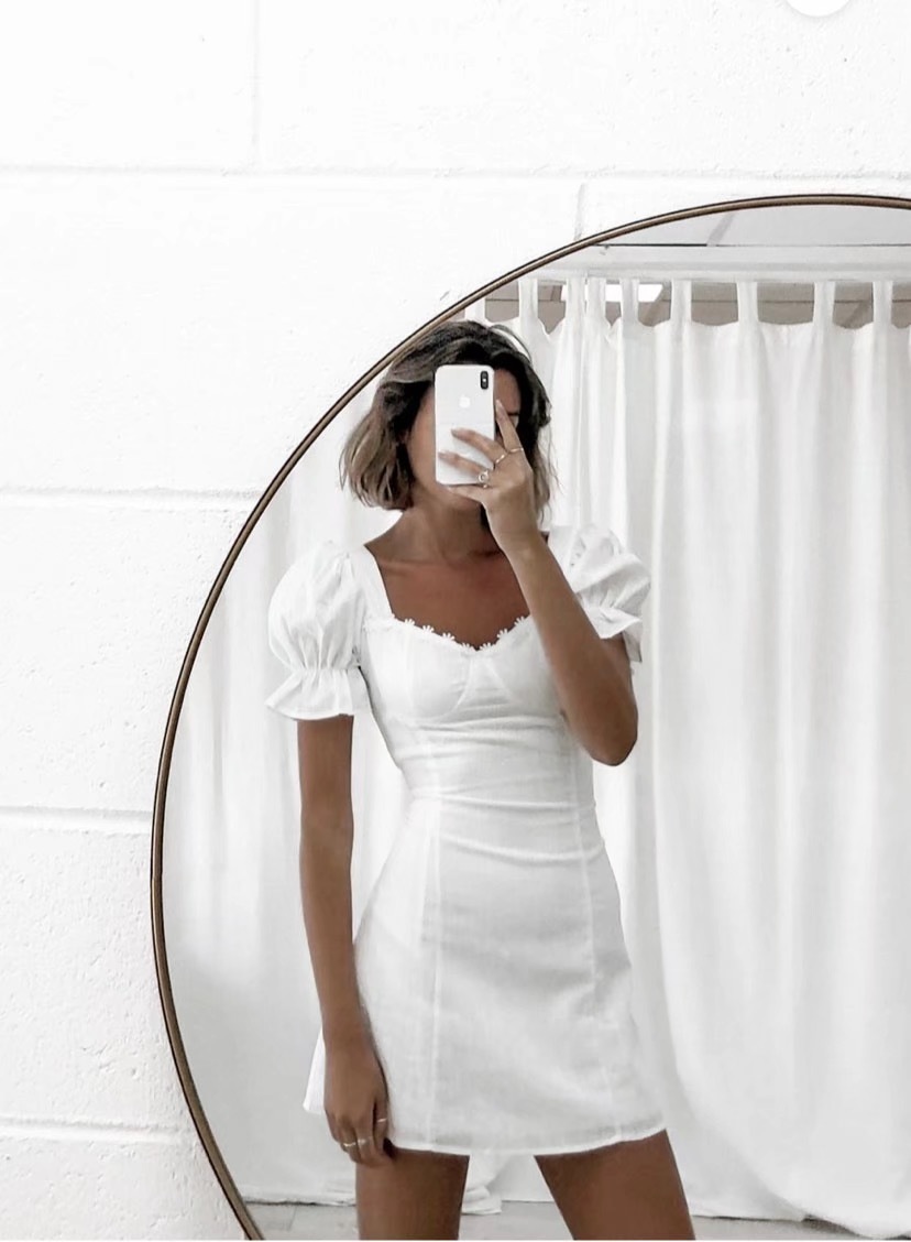 Retro Stitching Lace Square Collar Short Sleeve Dress for Woman White French Mini Dresses Holiday 210429