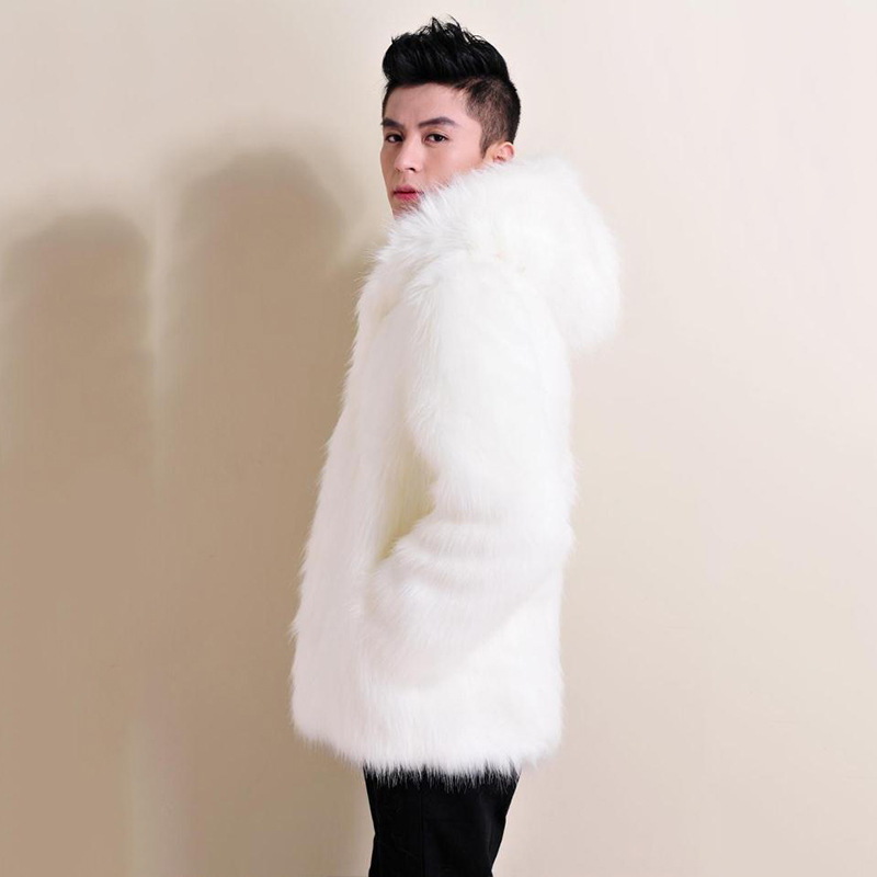 Men's Fur Coat Fox Fur Coat Jacket Coat Long Sleeve Hooded, Black