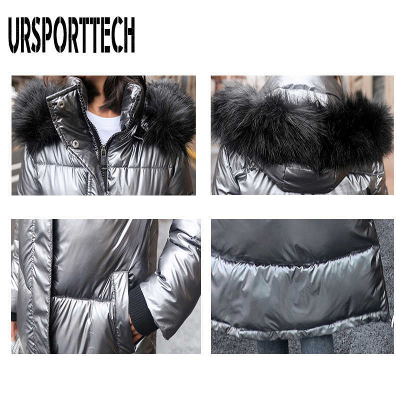 Faux Fur Hooded Winter Jacket Women Long Parka Thicken Warm Ladies Puffer Coat Women Warm Glossy Parkas Mujer Casaco Jacket 210528