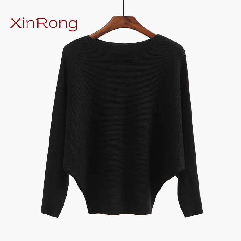 European and American female spring and autumn models female knit sweater, one-way collar bat sleeve pullover loose sweater 210602