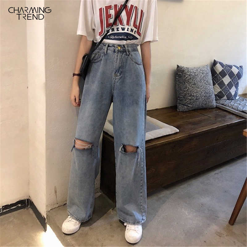 Spring Autumn Jeans Women High Waist Loose Wide Leg Jeans Long Pants Straight Tube Street Hip Hop Bf Female Trousers Jeans 210702