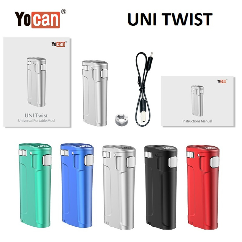 Genuine Yocan Uni Twist Box Mod Battery 650mAh Adjustable Voltage Height Vape Preheat Mode for 510 Thick Oil Carts Vaporizer
Genuine Yocan Uni Twist Box Mod Battery 650mAh Adjustable Voltage Height Vape Preheat Mode for 510 Thick Oil Carts Vaporizer
