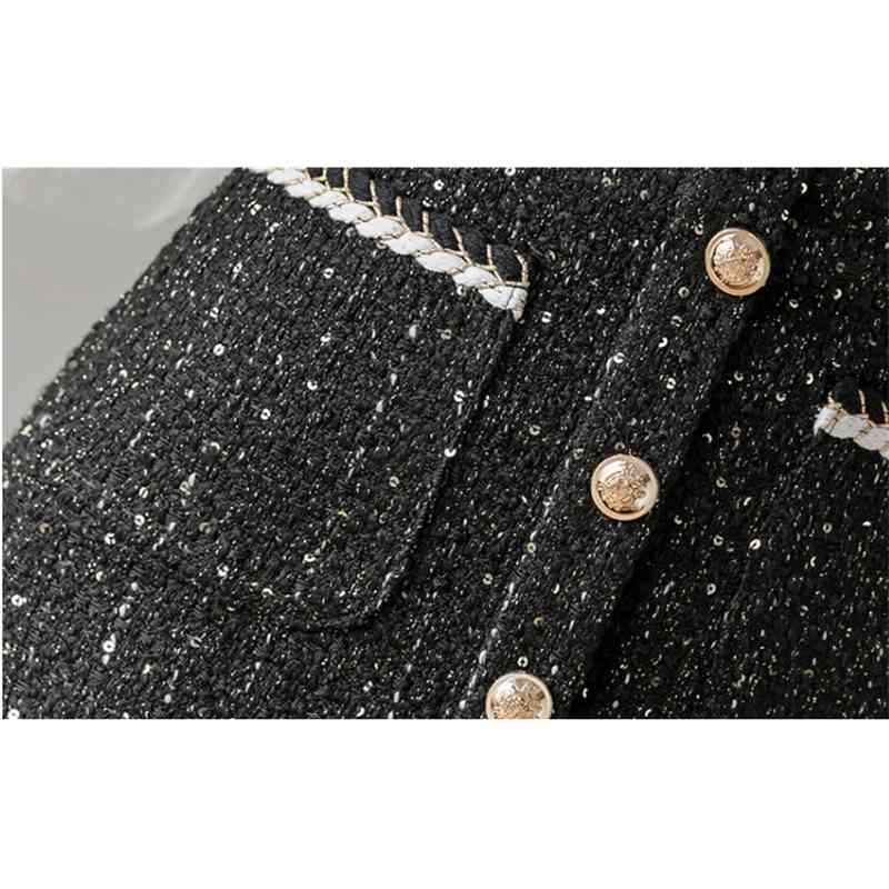 Winter Wool Skirt Womens Single-Breasted Pocket Front Glitter Tweed Mini Saia Feminina 210520