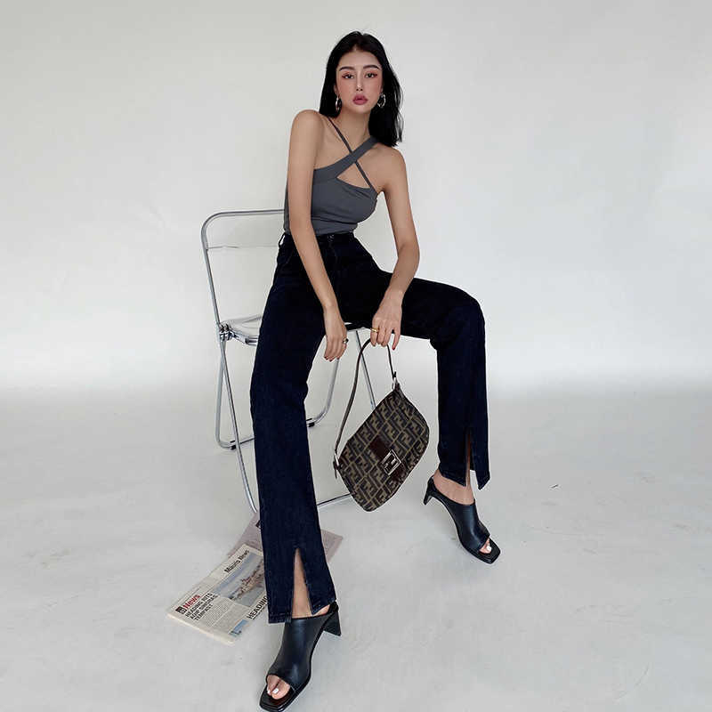 Mom Jeans Woman High Waist Black Blue Denim Pants Taille Haute Jeansy Straight Wide Leg Streetwear 90s style Vintage Donna 210616