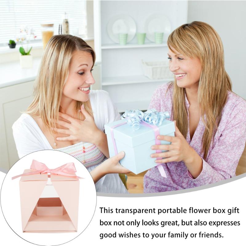 Set Transparent Empty Gift Box DIY Rose Flower Ribbon Packing For Florist Wrap